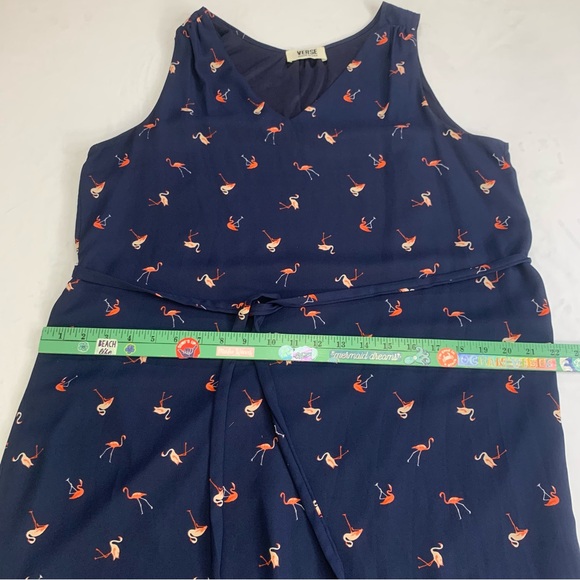 Verse Flamingo‎ Pattern Navy Dress Belted Women’s Size M / L - Picture 11 of 16